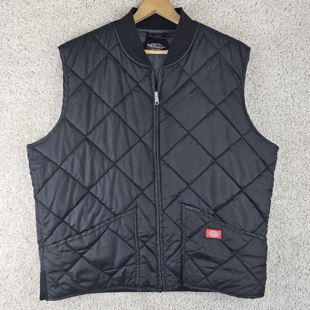 Dickies Vest Men's Size XL Diamond Quilted Black Full Zip Work Pockets